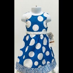NWT Rare Editions Polka Dot White/Periwinkle Toddler Dress